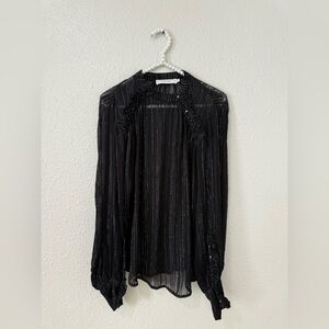 MUNTHE black metallic lurex striped long sleeve blouse size L